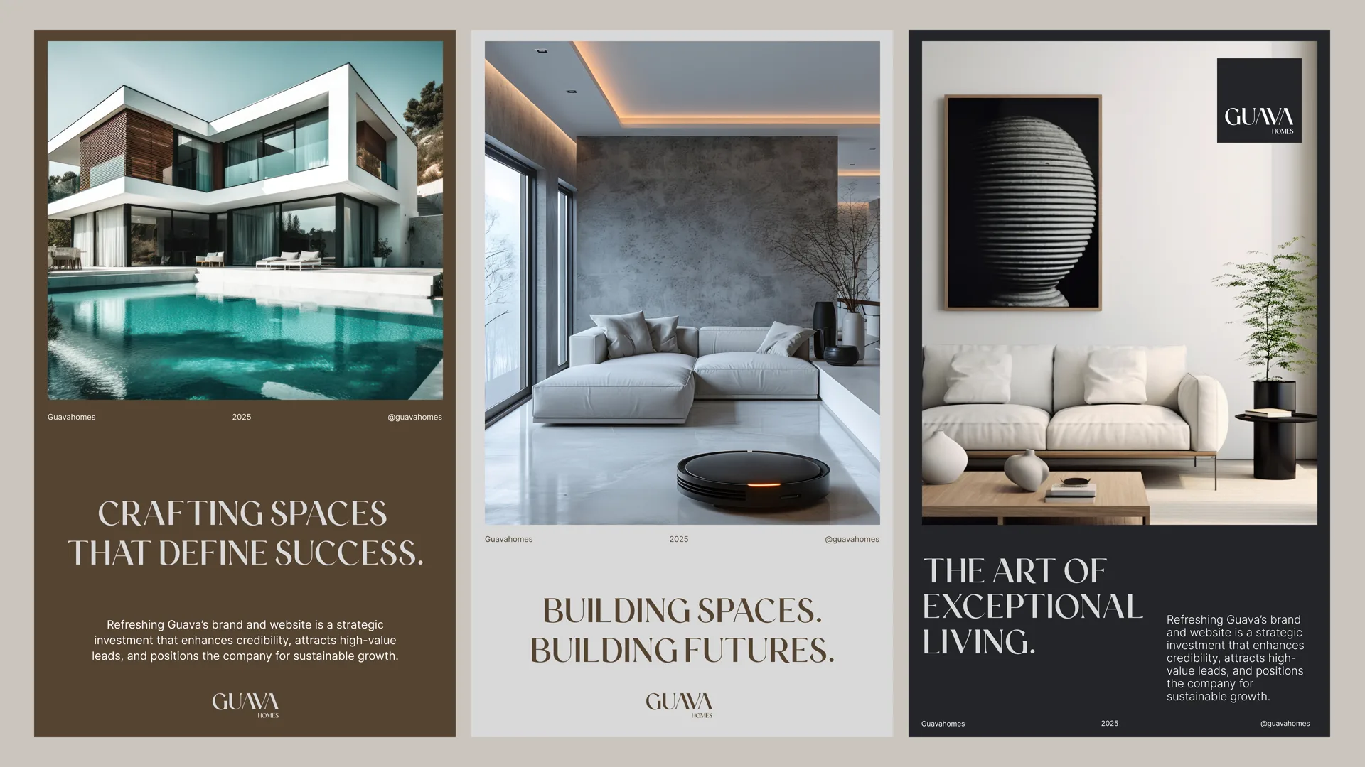 Guava Homes editorial brand posters — crafting spaces that define success